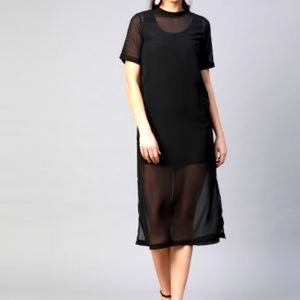 zara women black dress sheer short sleeves